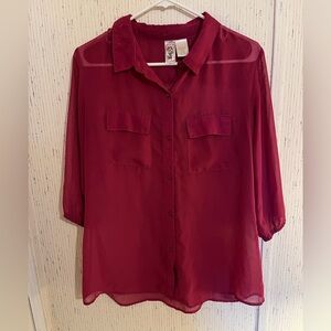 L8ter Vibrant Magenta Sheer Button Down Top